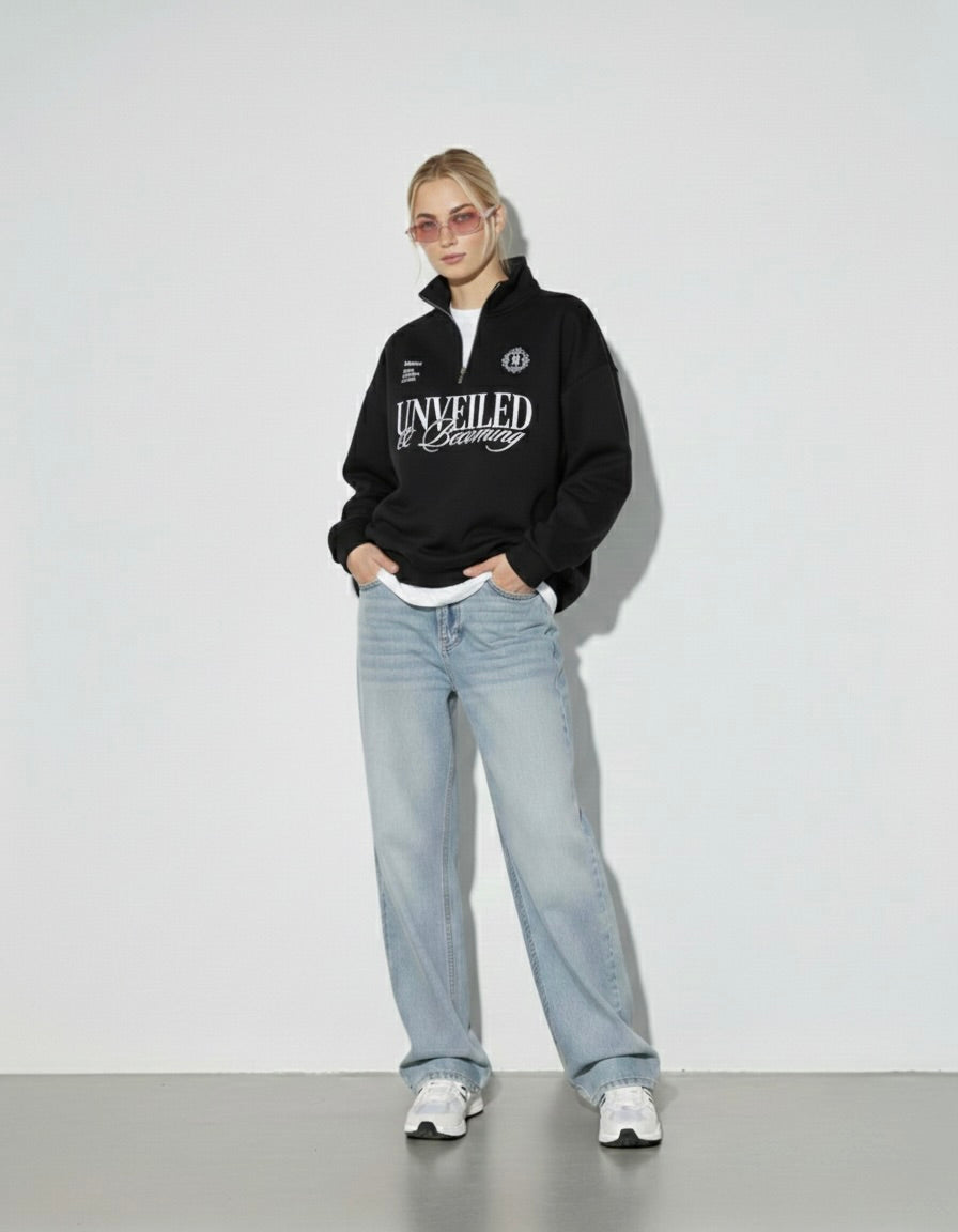 Unveiled Black Quarter-Zip Drop Shoulder Sweatshirt – Mirrors®