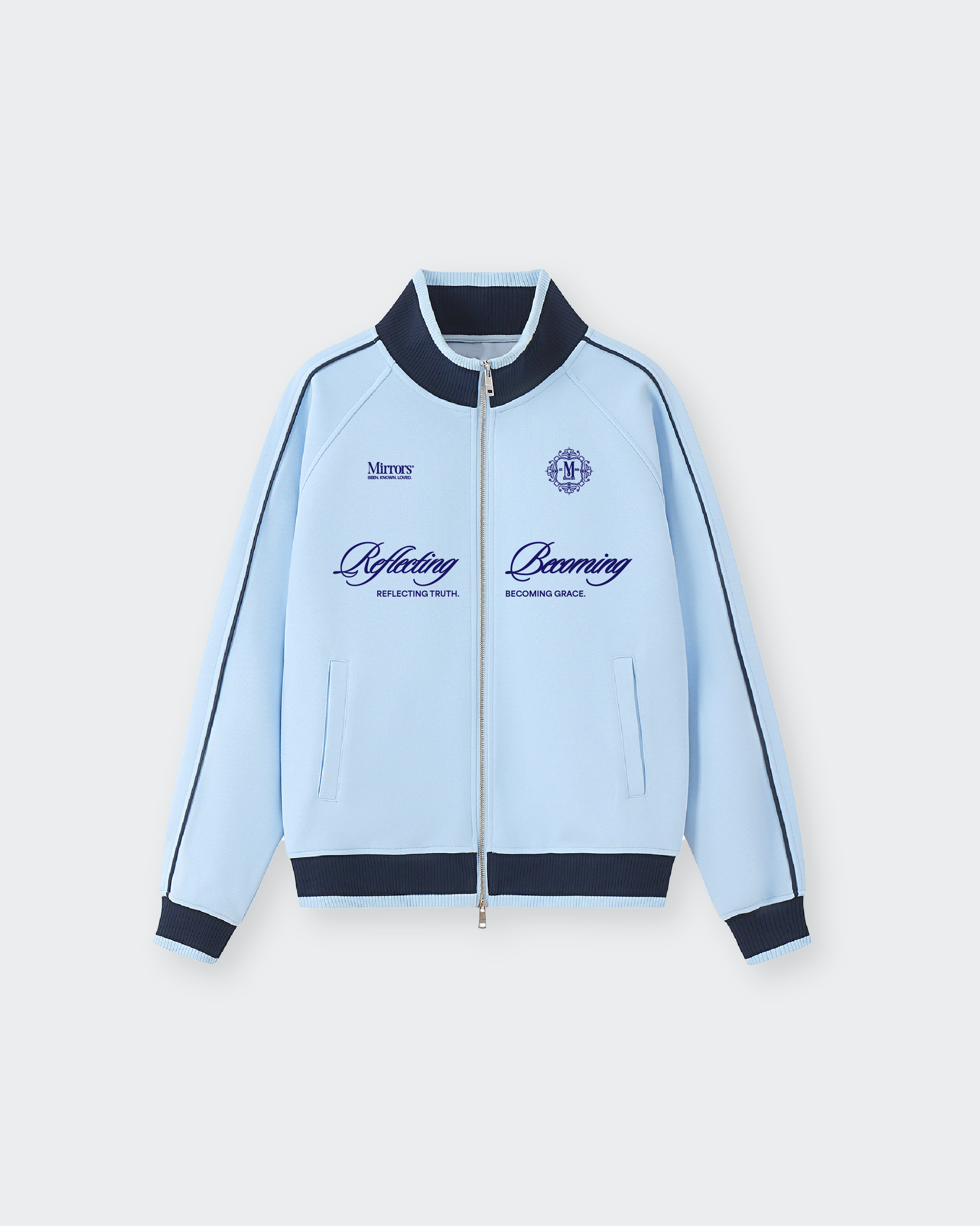 Reflecting & Becoming Light Blue Zip Track Jacket – Mirrors®