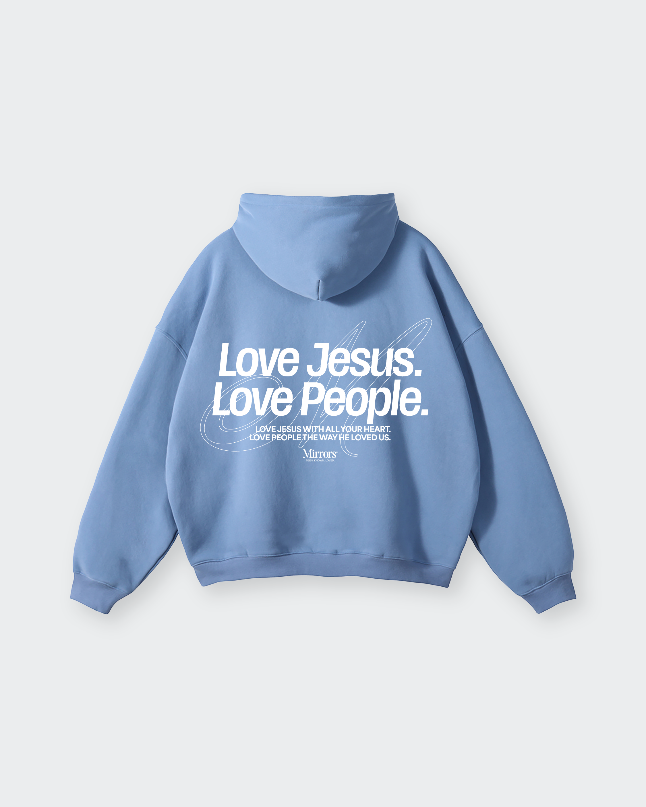 Love Jesus Love People Light Blue Oversized Hoodie – Mirrors®