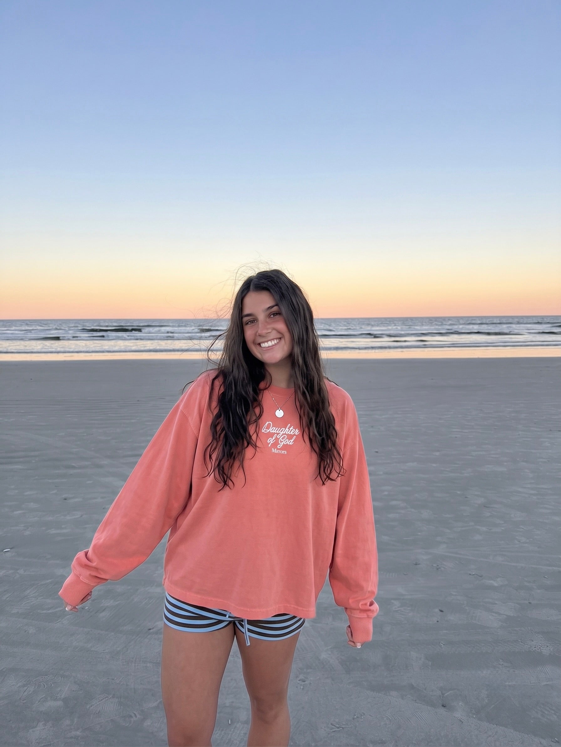 Daughter of God Coral Oversized Long Sleeve T-Shirt – Mirrors®