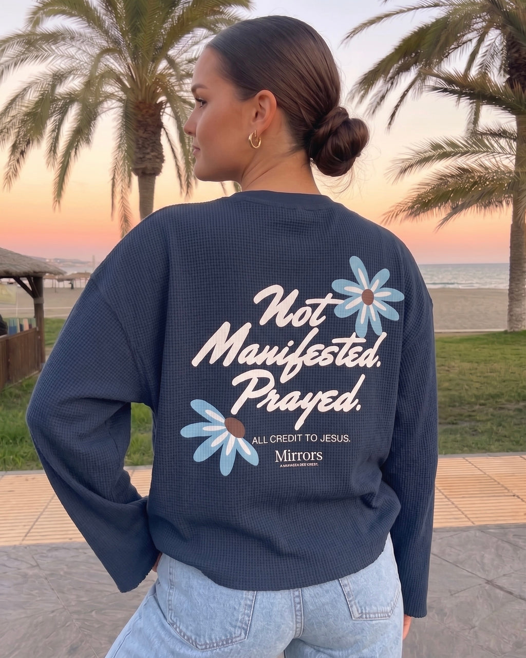 Not Manifested Waffle Longsleeve Oversized Fit Tee Navy Blue – Mirrors® (Copy)
