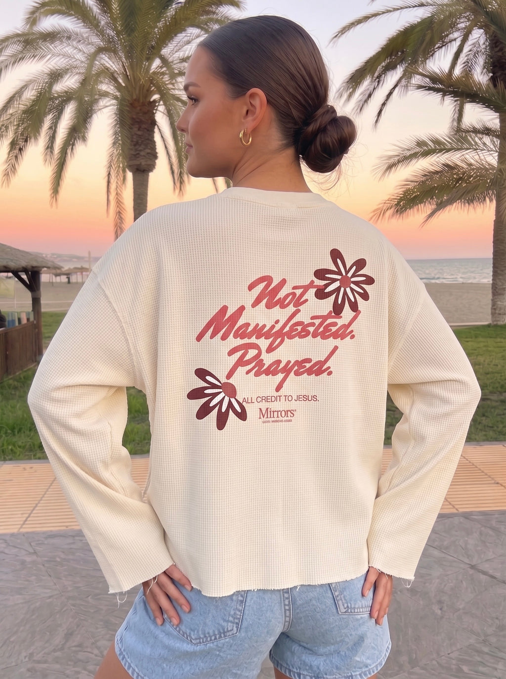 Not Manifested Waffle Longsleeve Oversized Fit Tee Beige – Mirrors®