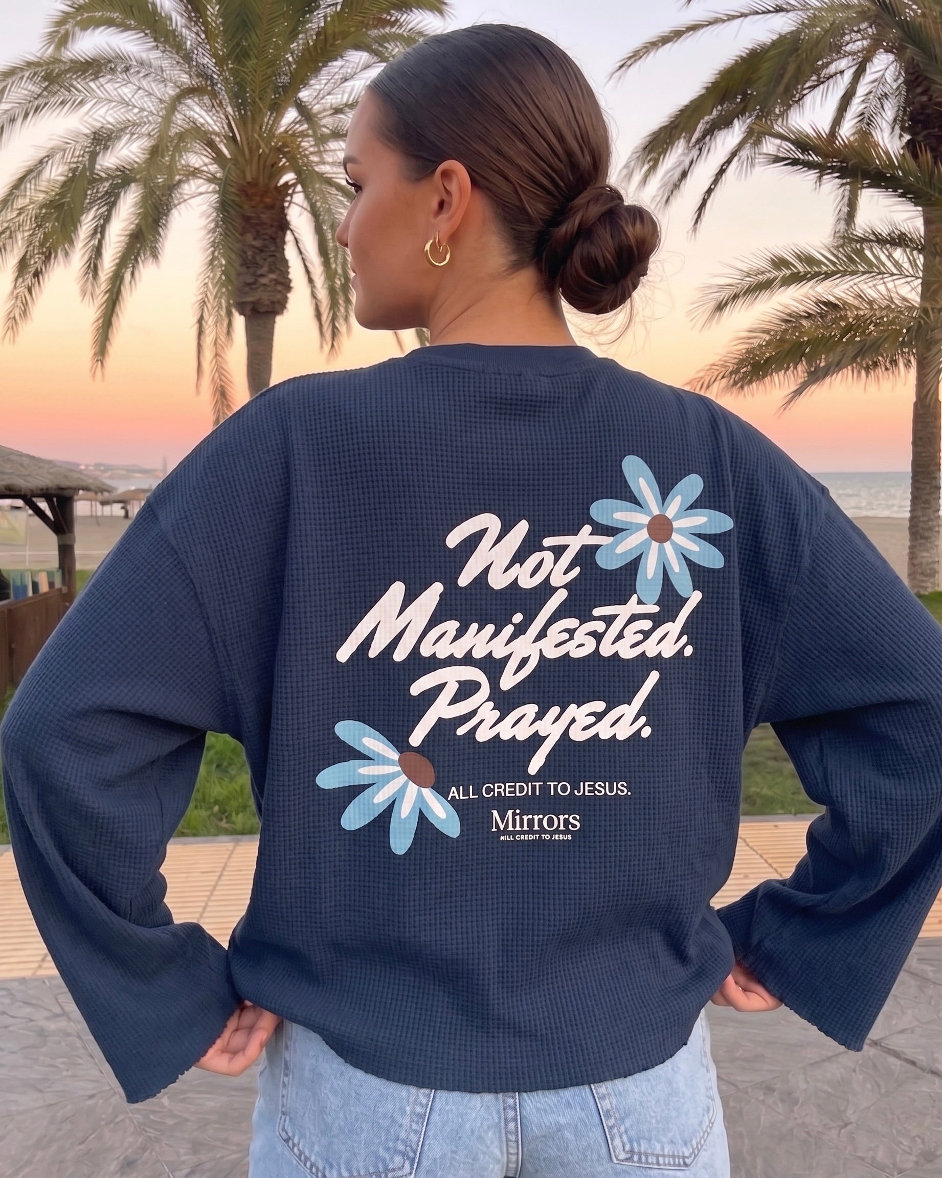 Not Manifested Waffle Longsleeve Oversized Fit Tee Navy Blue – Mirrors® (Copy)