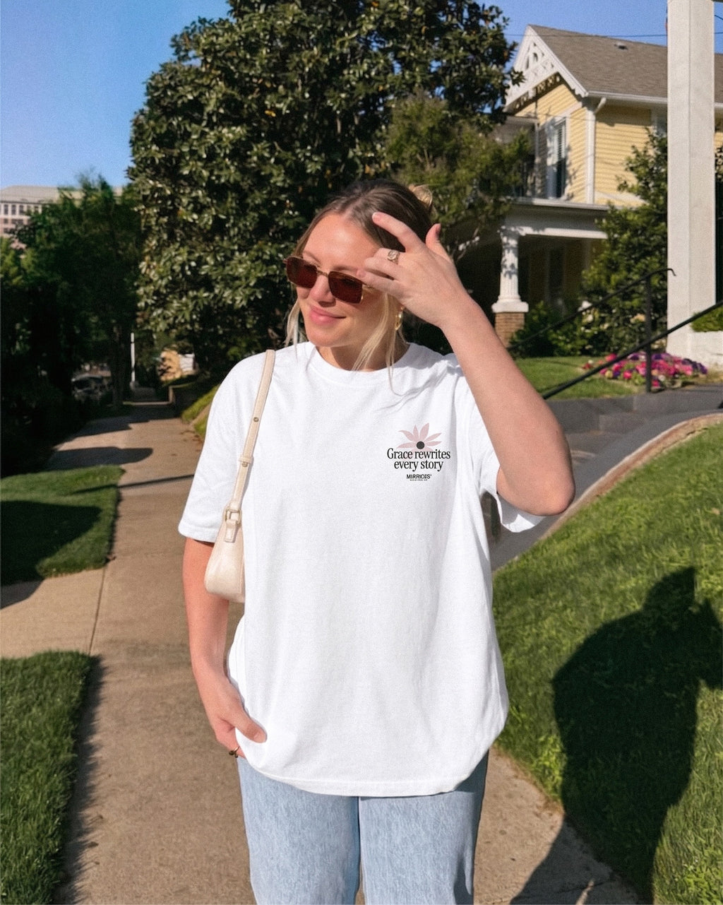 Grace Rewrites White Loose Fit Tee – Mirrors®
