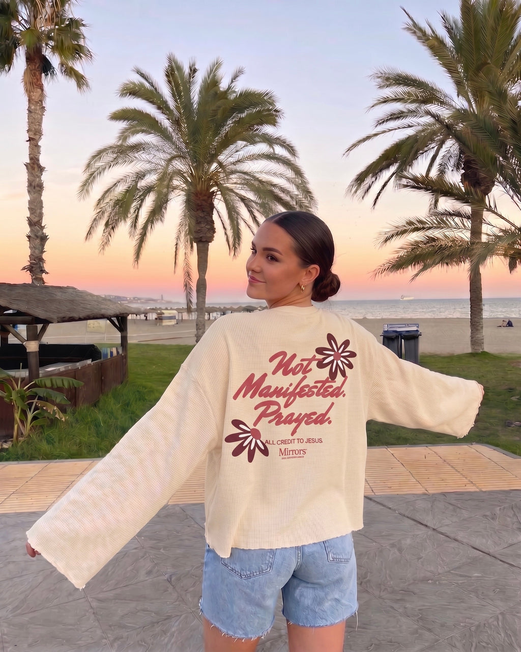 Not Manifested Waffle Longsleeve Oversized Fit Tee Beige – Mirrors®