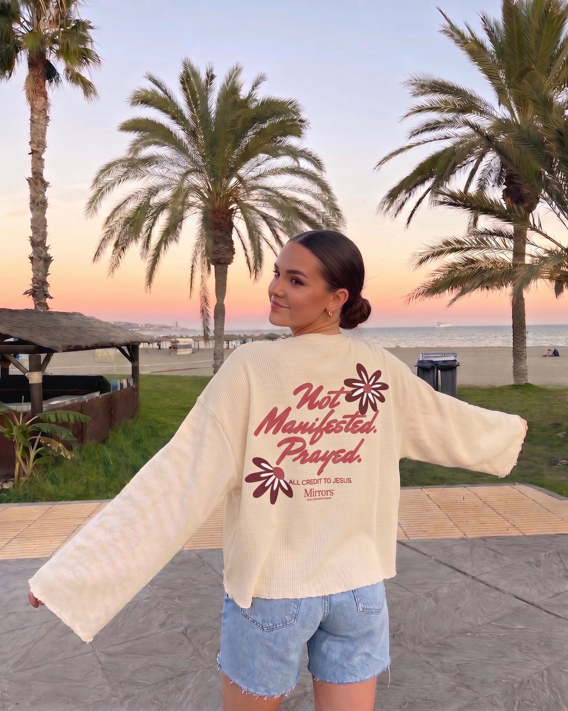 Not Manifested Waffle Longsleeve Oversized Fit Tee Beige – Mirrors®