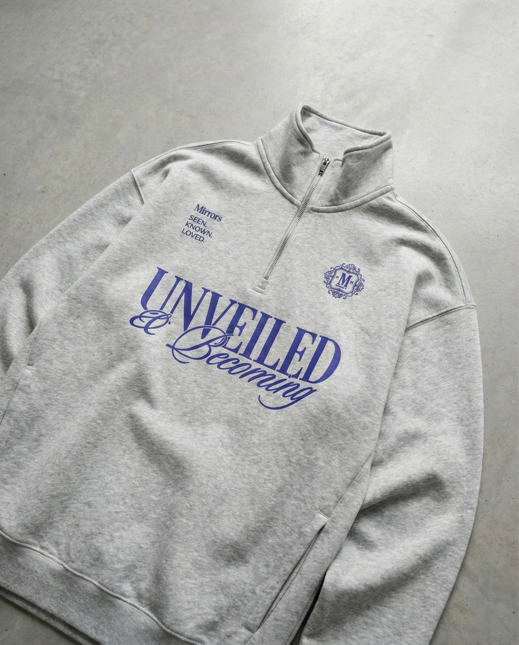 Unveiled Gray Quarter-Zip Drop Shoulder Sweatshirt – Mirrors®