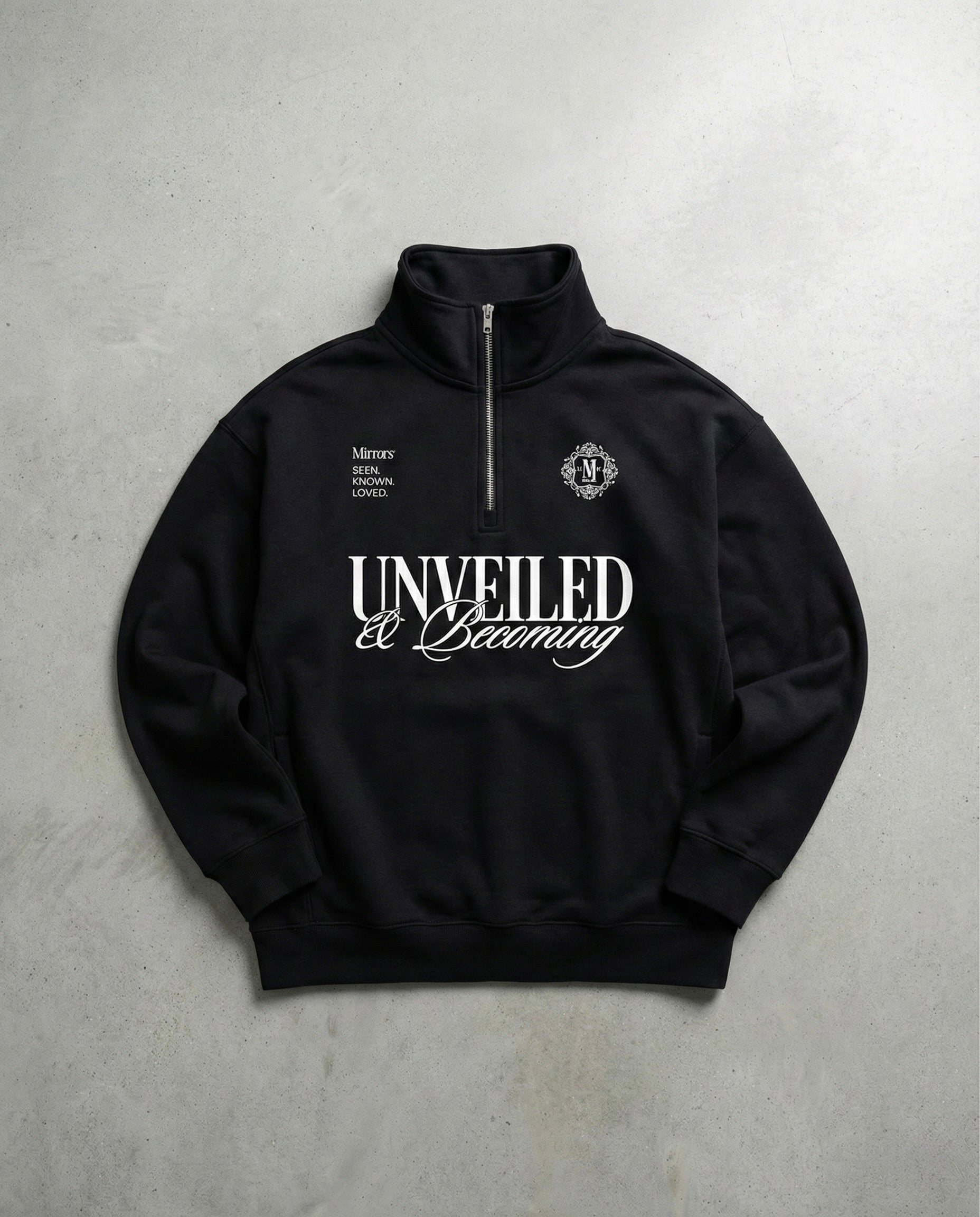 Unveiled Black Quarter-Zip Drop Shoulder Sweatshirt – Mirrors®