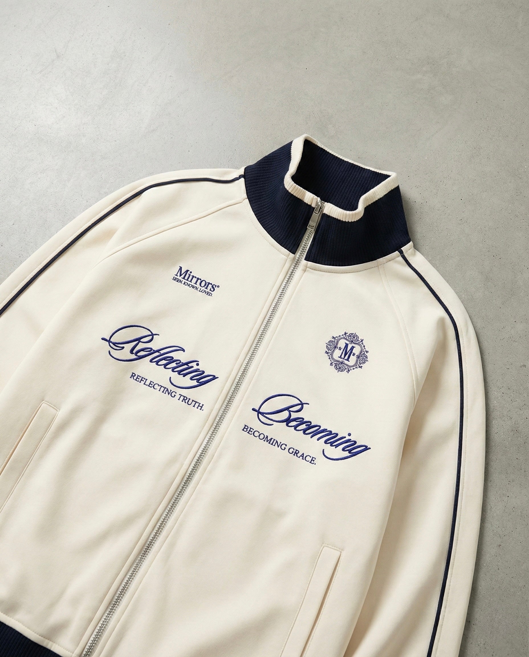 Reflecting & Becoming Off-white Zip Track Jacket – Mirrors®